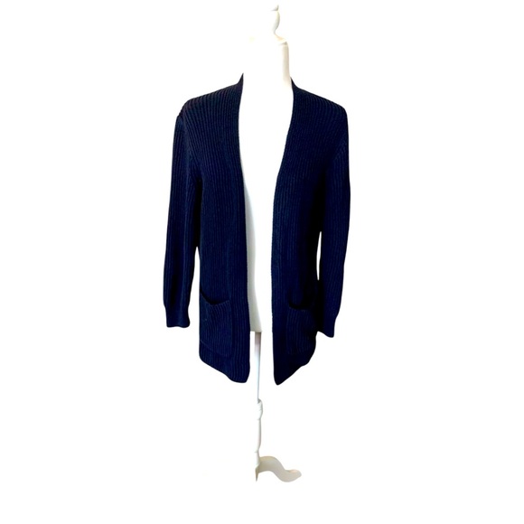 Madewell Ribbed Open Cardigan Sz Small Dark Blue Pockets Cotton Knit Sweater C9 - Picture 1 of 5